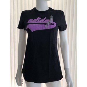 NWT Authentic Adidas Go-To Tee Women's T-Shirt Black Logo Purple 100% Cotton S